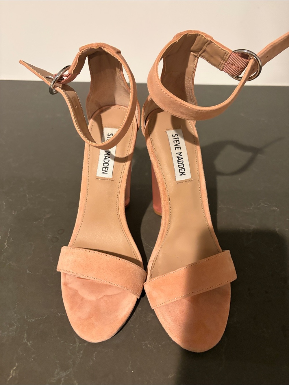 Steve Madden Peach Suede Ankle-Strap Block Heel Sandals